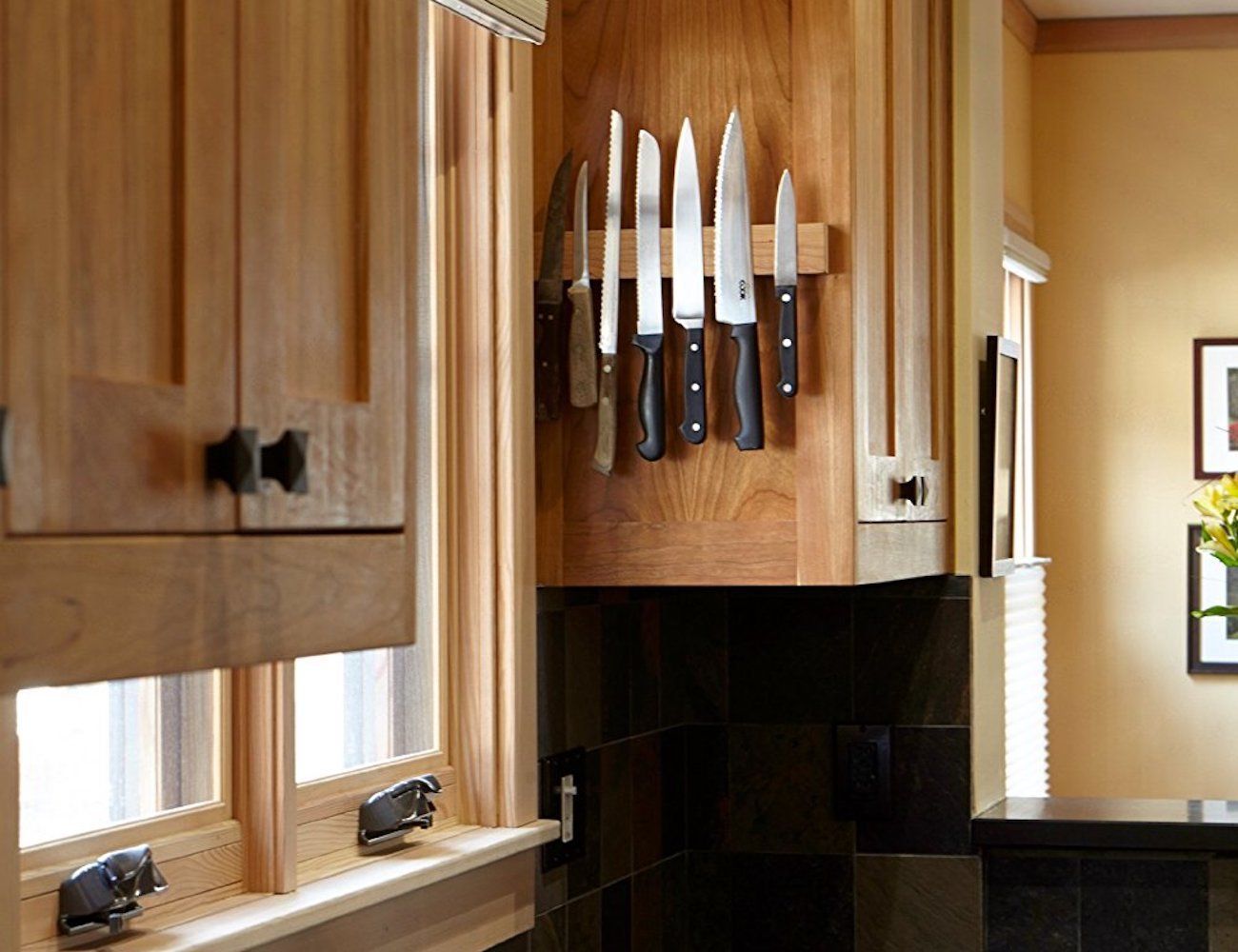 magnetic knife rack in the kitchen where to hang on the side of cabinets