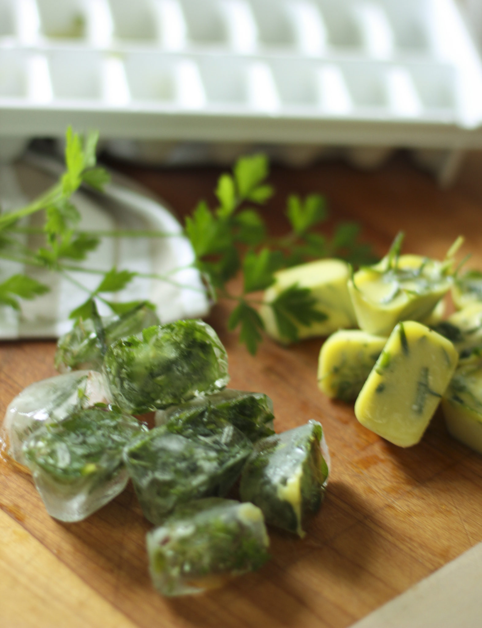 frozen herbs with oil