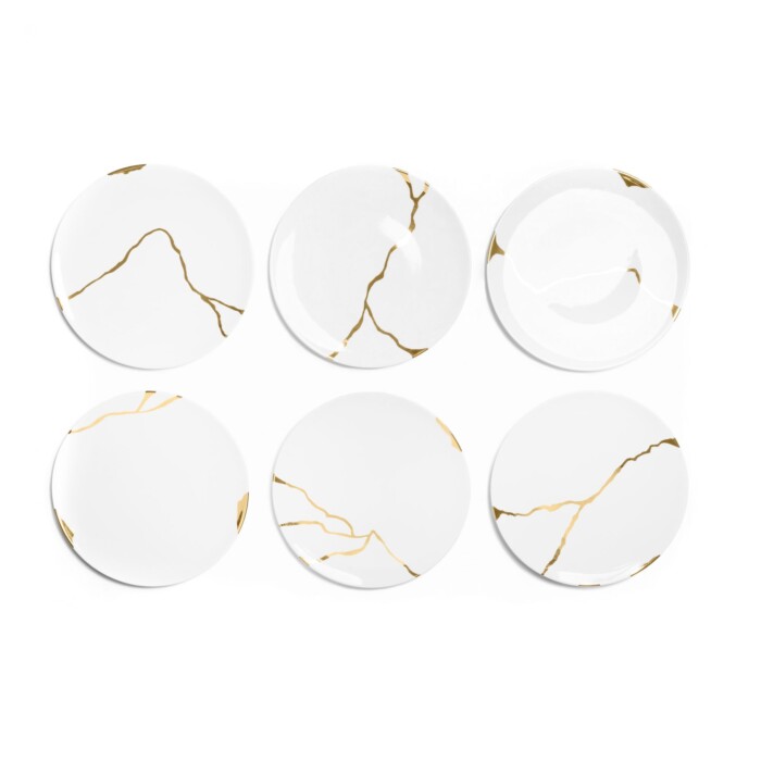 Kintsugi Collection Fine Bone China Porcelain Dinner Plates - Set Of 6