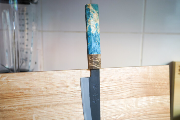Mutsumi Hinoura Petty 135mm Shirogami Kurouchi Custom Japanese Knife