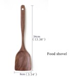 Wooden walnut food shovel measurements on white background