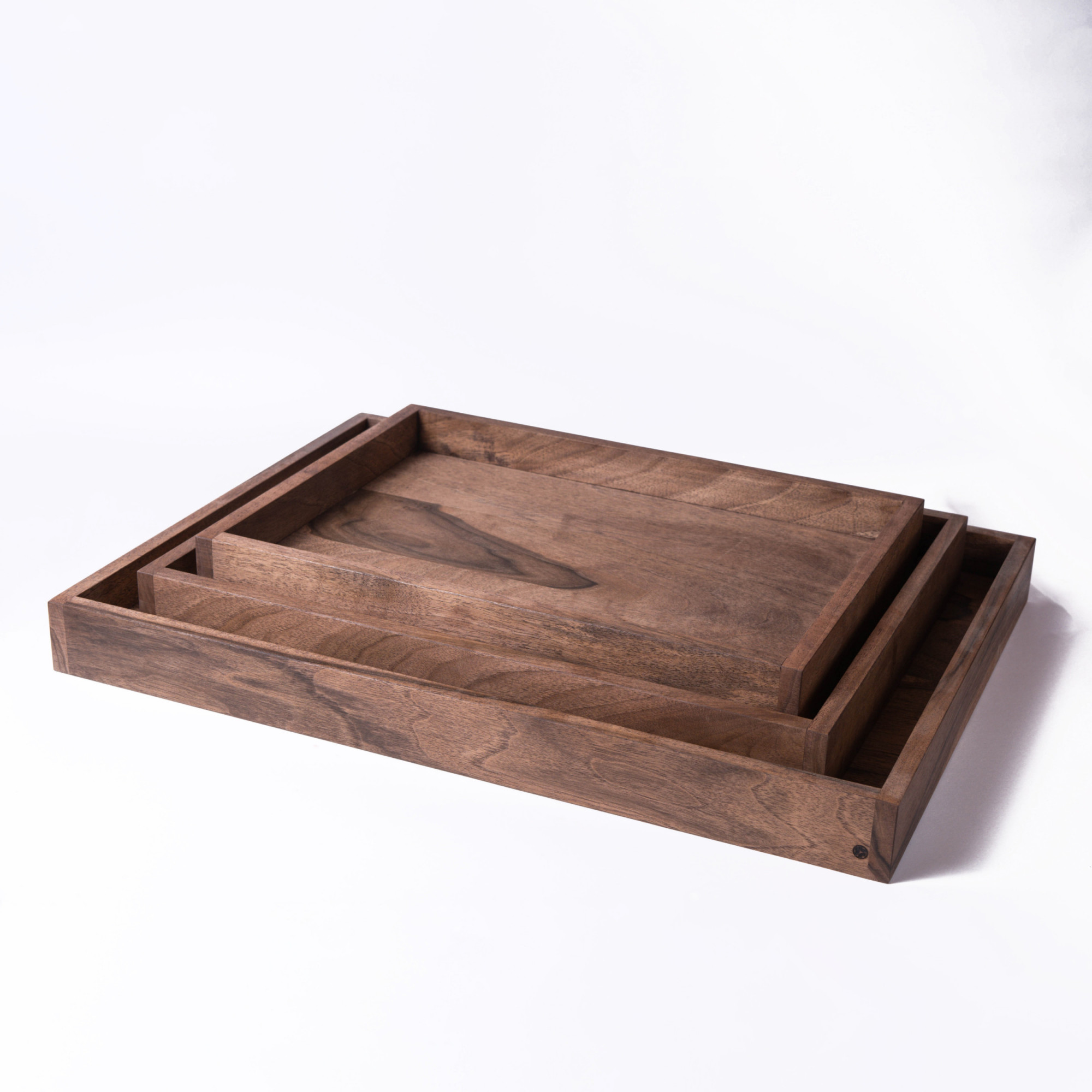 wooden coffee trays in walnut medium small large