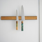 Wall Mounted Magnetic Wood Knife Rack Steel Oak