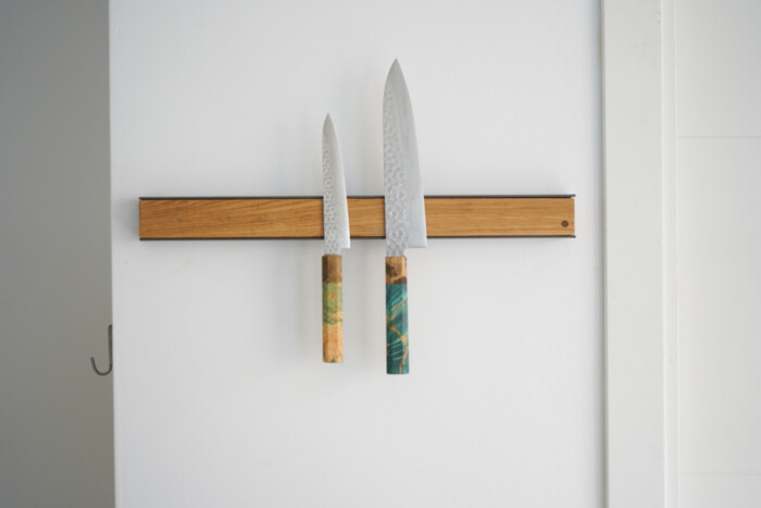 Wall Mounted Magnetic Wood Knife Rack Steel Oak