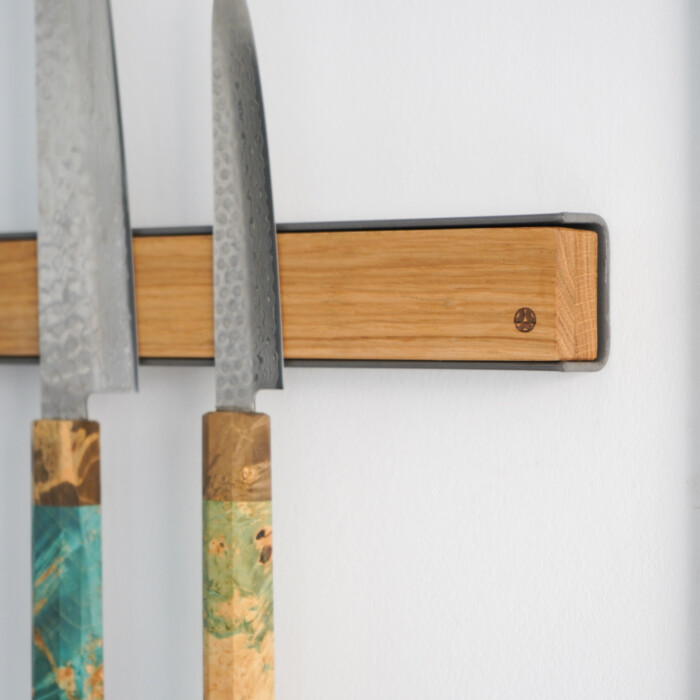 Wall Mounted Magnetic Wood Knife Rack - Oak Steel