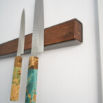 Wall Mounted Magnetic Wood Knife Rack - Walnut Steel Knives
