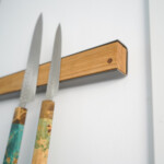 Wall Mounted Magnetic Wood Knife Rack - Oak Steel Knives 2