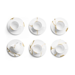 Kintsugi Collection Fine Bone China Porcelain Tea Cups (inc. Saucers) - Set Of 6