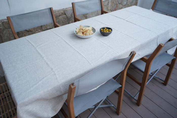 Leinen Tischtuch Stonewashed - Natural, Esstisch im Freien
