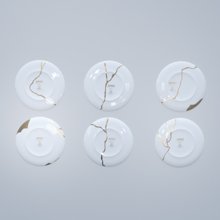 Kintsugi Collection Fine Bone China Porcelain Dinner Plates – Set Of 6- Back- White background