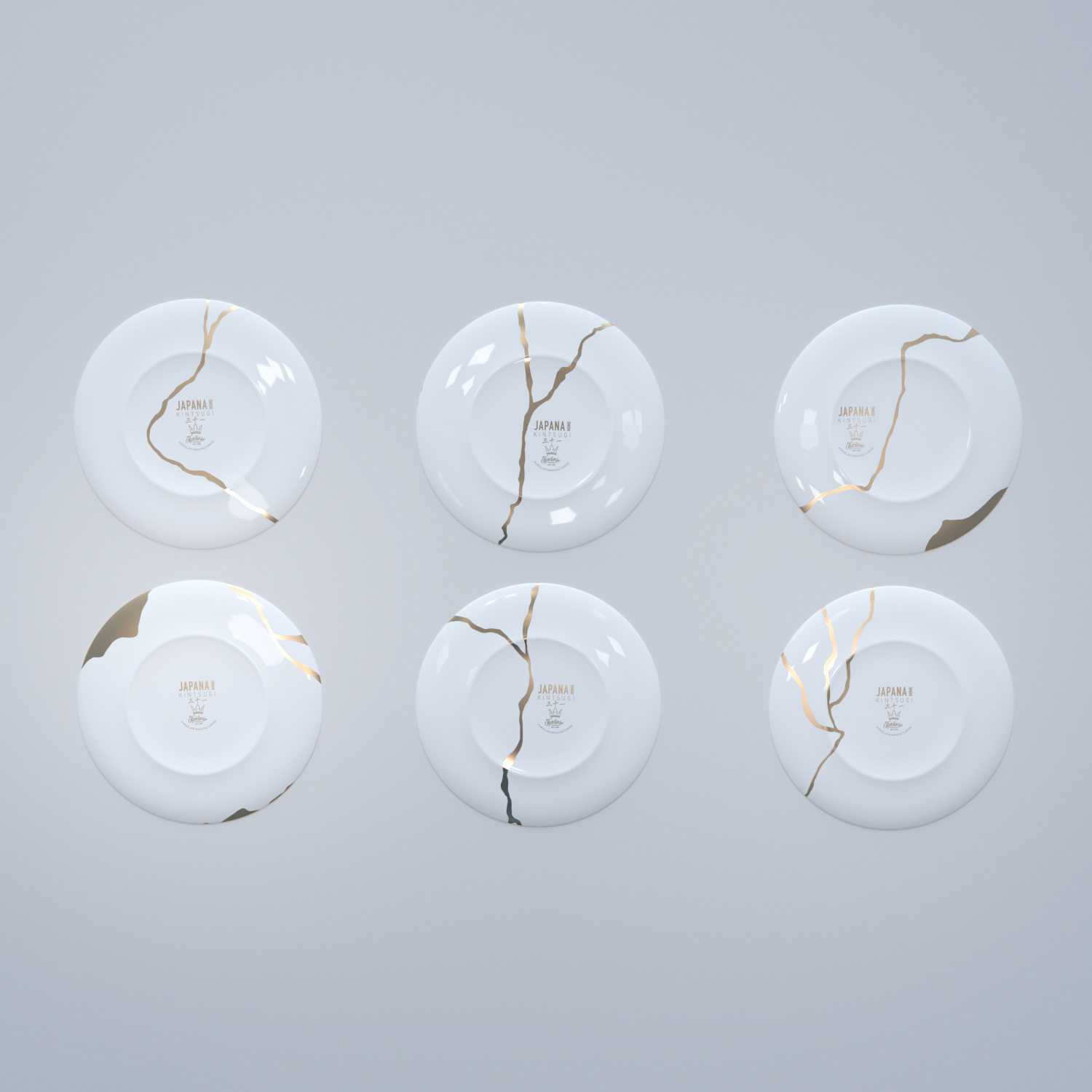 Kintsugi Collection Fine Bone China Porcelain Dinner Plates – Set Of 6- Back- White background