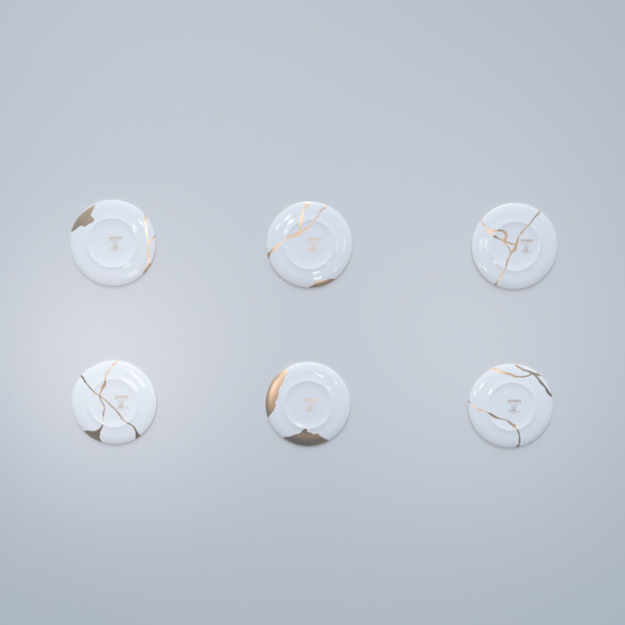 Kintsugi Collection Fine Bone China Porcelain Tea Cups (inc. Plates) – Set Of 6- Plates - white background