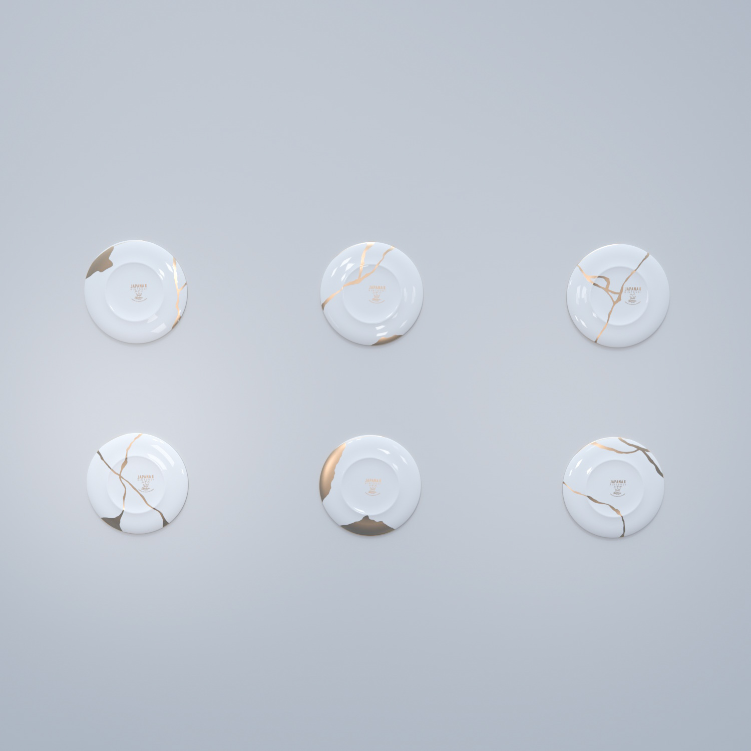 Kintsugi Collection Fine Bone China Porzellan Teetassen (inkl. Teller) - Set von 6-Tellern - weißer Hintergrund