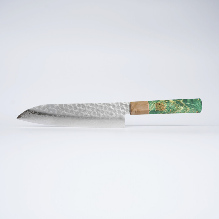 Olivgrün, Sakai Kyuba - Kochmesser 19cm - Das Santoku