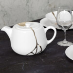 Kintsugi Collection Fine Bone China Porcelain Tea Pot - on table