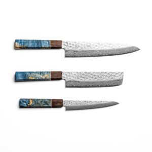 Sakai Kyuba - Das Messerset: Gyuto, Nakiri, Petty - Mittelmeerblau