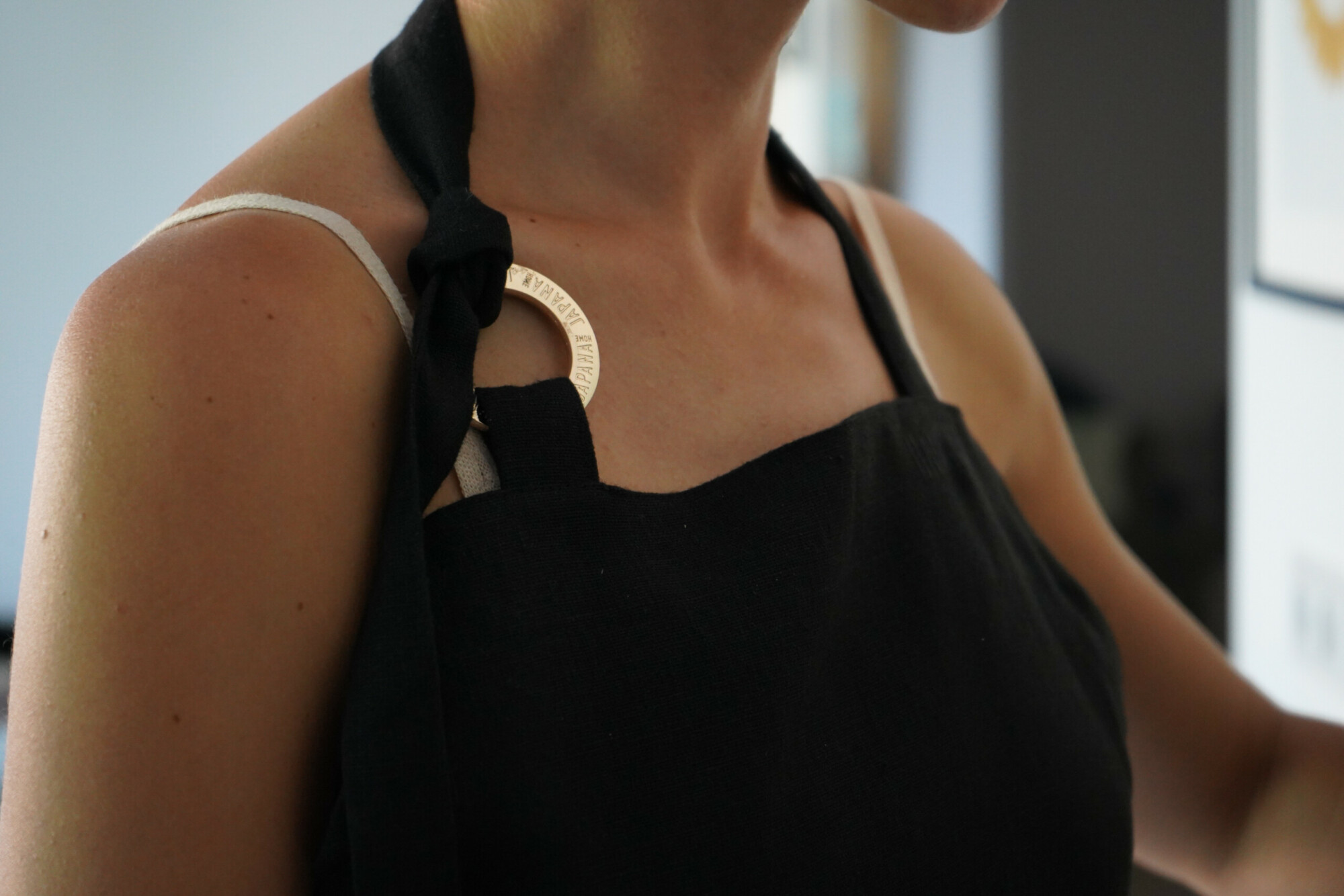 Kitchen Apron – Off Black Linen, Oishya ring detail
