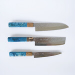 Sakai Kyuba – The Knife Set: Santoku, Nakiri, Petty – Mediterranean Blue
