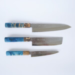 Sakai Kyuba- The Knife Set: Gyuto, Nakiri, Petty. Mediterranean Blue