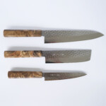 Sakai Kyuba- Das Messerset: Gyuto, Nakiri, Petty. natürliches Braun
