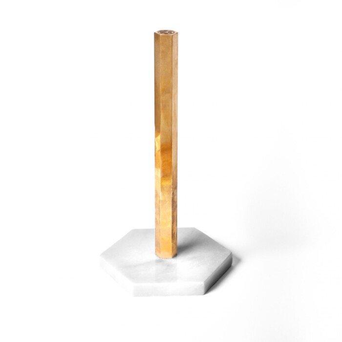Hexagon Brass and Marble Kitchen Roll Holder
