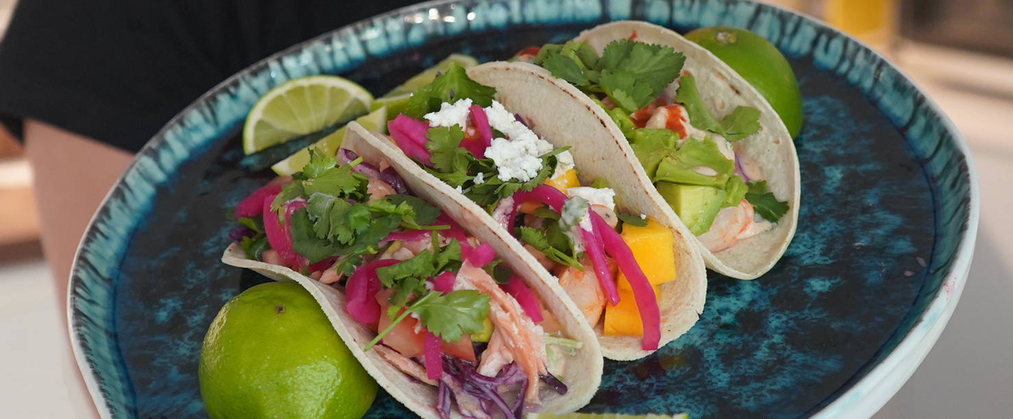 fish tacos with prawns and salmon